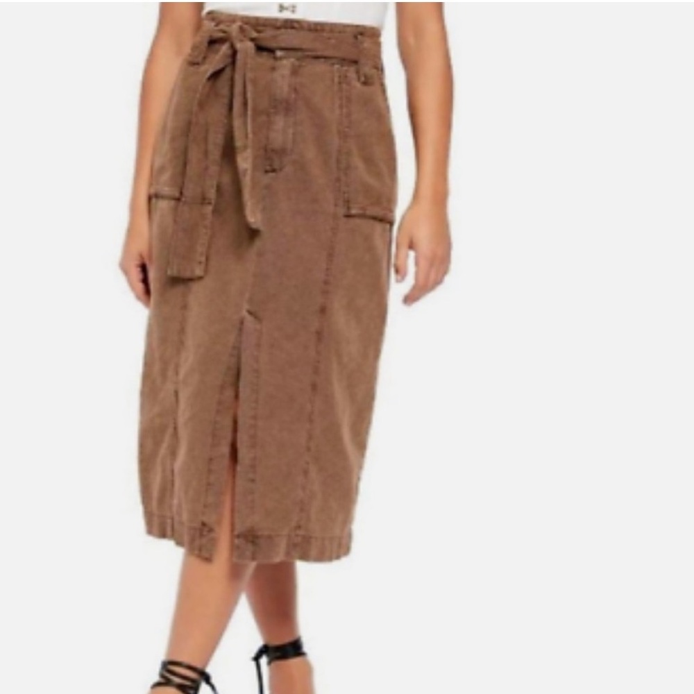 Free People Catching Feelings Tie Waist Mid Length Skirt